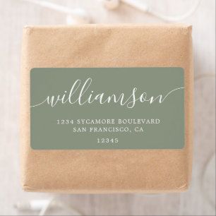 Modern Sage Green Script Family Return Adresse