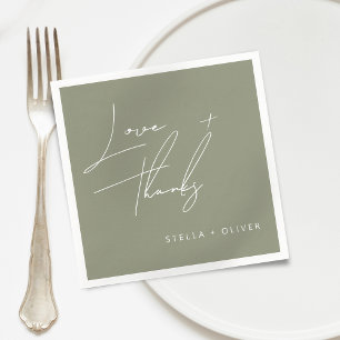 Modern Sage Green Script Love Thanks Paper Napkin