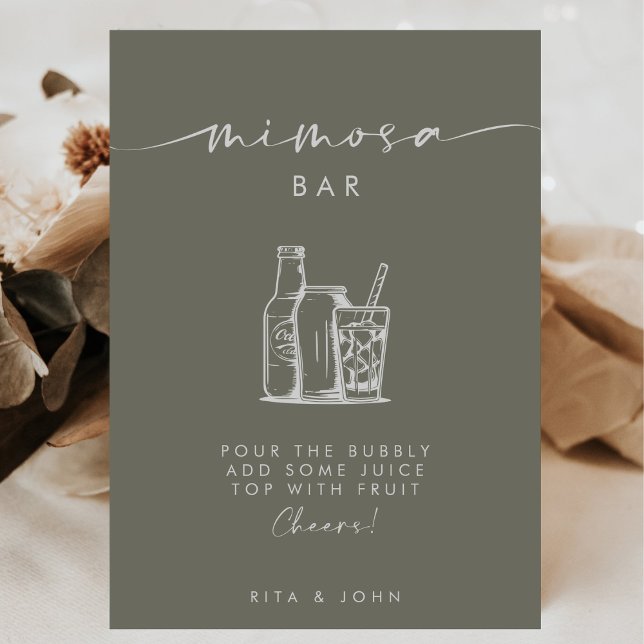 Modern Sage Green Script Mimosa Bar Wedding Sign (Creator Uploaded)
