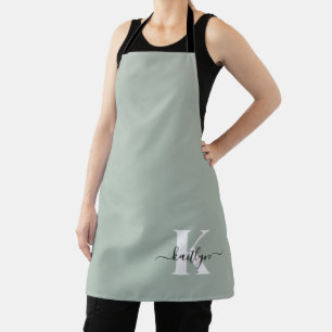 Modern Sage Green Script Monogram Apron