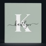 Modern Sage Green Script Monogram Binder<br><div class="desc">This simple, elegant sage green 1" capacity 3 ring binder with your first name in a trendy script font in black and your first initial in a modern cap font in white is perfect for keeping your recipes, photos, papers neat and tidy. It's stylish and trendy and yet very classic....</div>