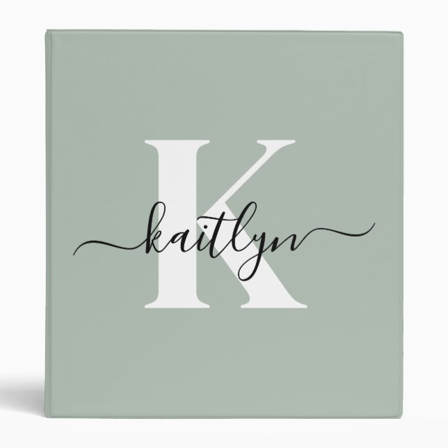 Modern Sage Green Script Monogram Binder (Front)