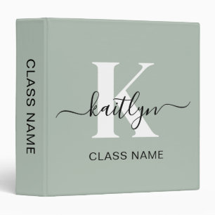 Modern Sage Green Script Monogram Binder