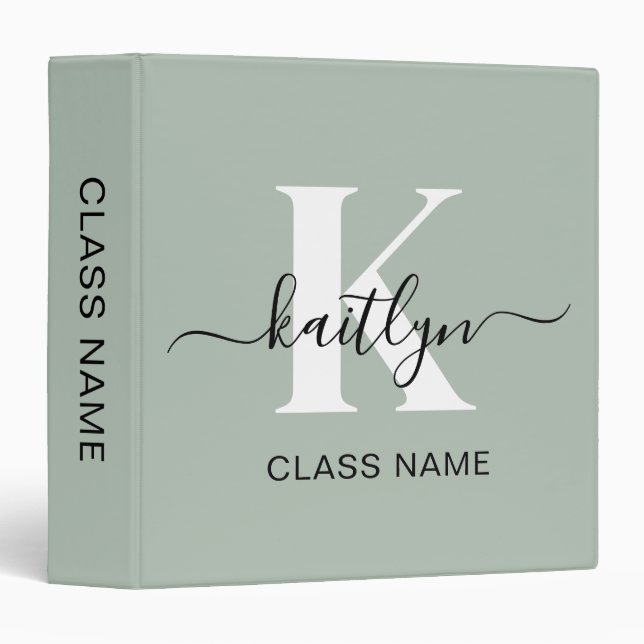 Modern Sage Green Script Monogram Binder (Front/Spine)