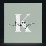 Modern Sage Green Script Monogram Binder<br><div class="desc">This simple, elegant sage green 2" capacity 3 ring binder with your first name in a trendy script font in black and your first initial in a modern cap font in white is perfect for keeping your recipes, photos, papers neat and tidy. It's stylish and trendy and yet very classic....</div>