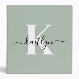 Modern Sage Green Script Monogram Binder