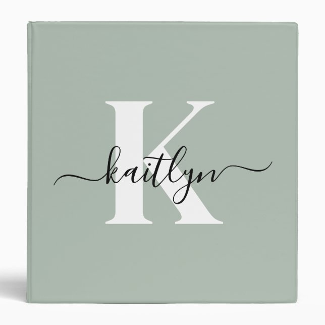 Modern Sage Green Script Monogram Binder (Front)