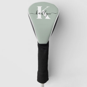 Modern Sage Green Script Monogram Golf Head Cover