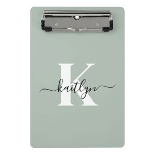 Modern Sage Green Script Monogram Mini Clipboard
