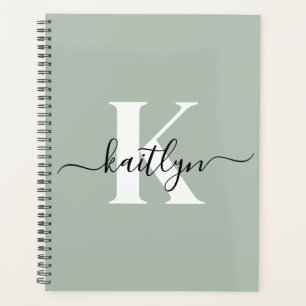 Modern Sage Green Script Monogram Planner