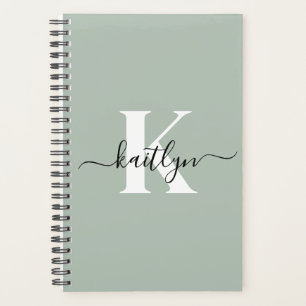 Modern Sage Green Script Monogram Planner
