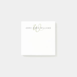 Modern Sage Green Script Monogram Post-it Notes