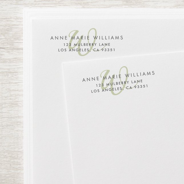 Modern Sage Green Script Monogram Return Address Envelope (Creator Uploaded)