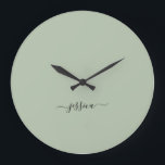 Modern sage green script name large clock<br><div class="desc">Modern clock with a sage green background and a hand lettered black girly script name. Personalize with your name</div>