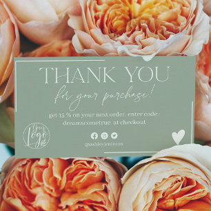 Modern sage green script order thank you business card