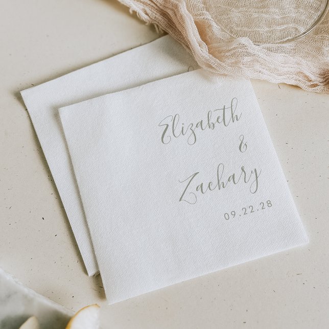 Modern Sage Green Script Wedding Napkin (Creator Uploaded)