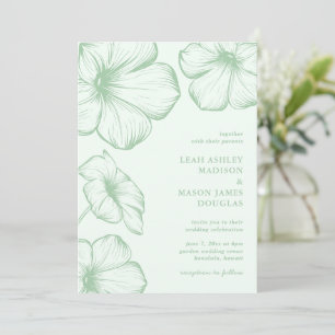 Modern Sage Green Simple Floral Elegant Wedding Invitation