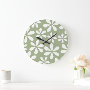 Modern Sage Green Simple Floral Pattern Wall Clock
