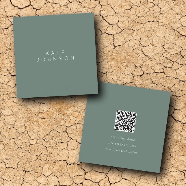 Modern Sage Green Simple Minimalist QR Code Square Business Card (Creator Uploaded)