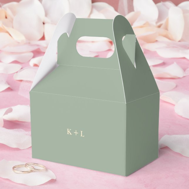 Modern Sage Green Simple Monogram Wedding Favor Box (Wedding)
