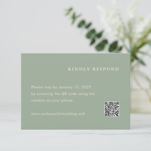 Modern Sage Green Simple QR Code Wedding RSVP Card (Standing Front)
