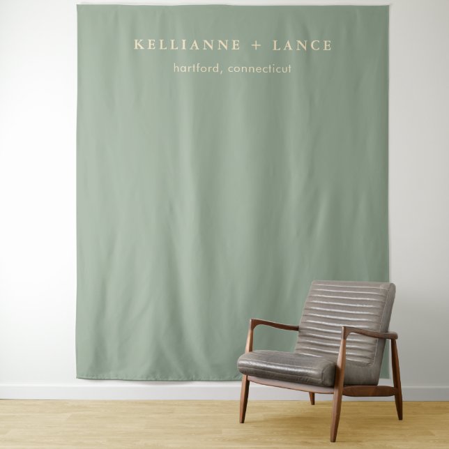Modern Sage Green Simple Wedding Backdrop Tapestry (In Situ)