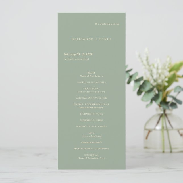 Modern Sage Green Simple Wedding Program (Standing Front)