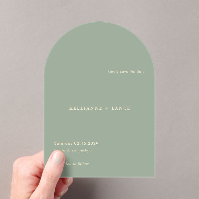 Modern Sage Green Simple Wedding Save the Date Acrylic Invitations (Insitu (Handheld))