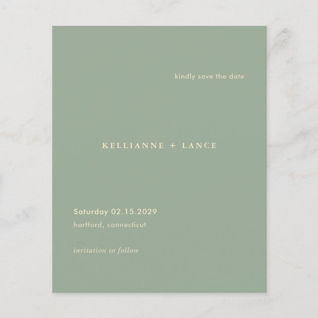 Modern Sage Green Simple Wedding Save the Date Flyer (Front)