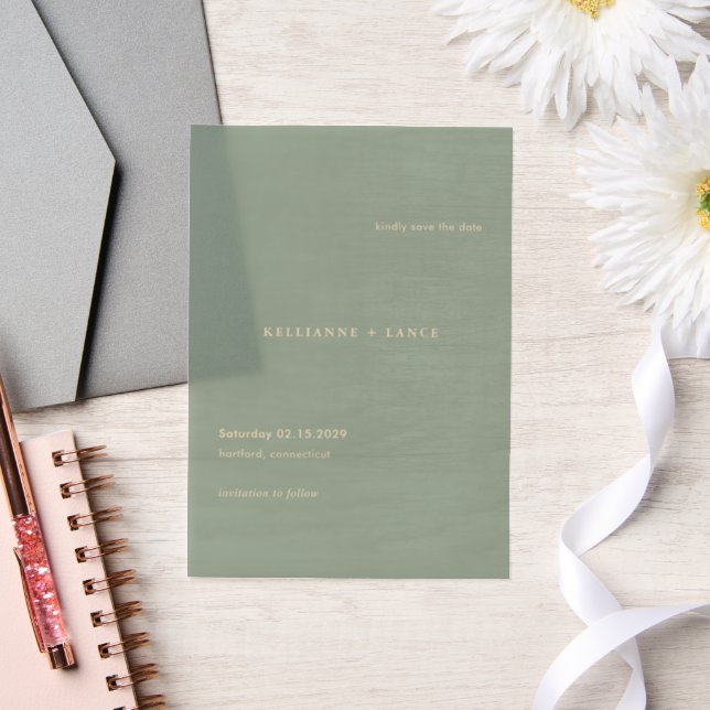 Modern Sage Green Simple Wedding Save the Date Vellum Invitations (Wedding)