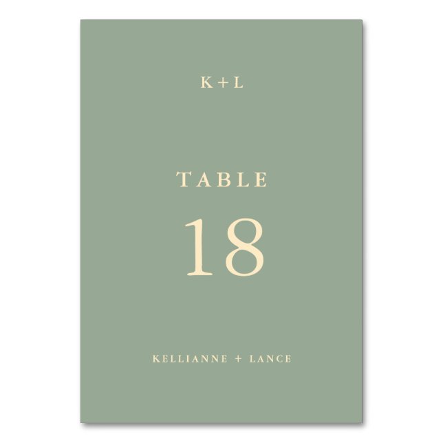 Modern Sage Green Simple Wedding Table Number (Front)