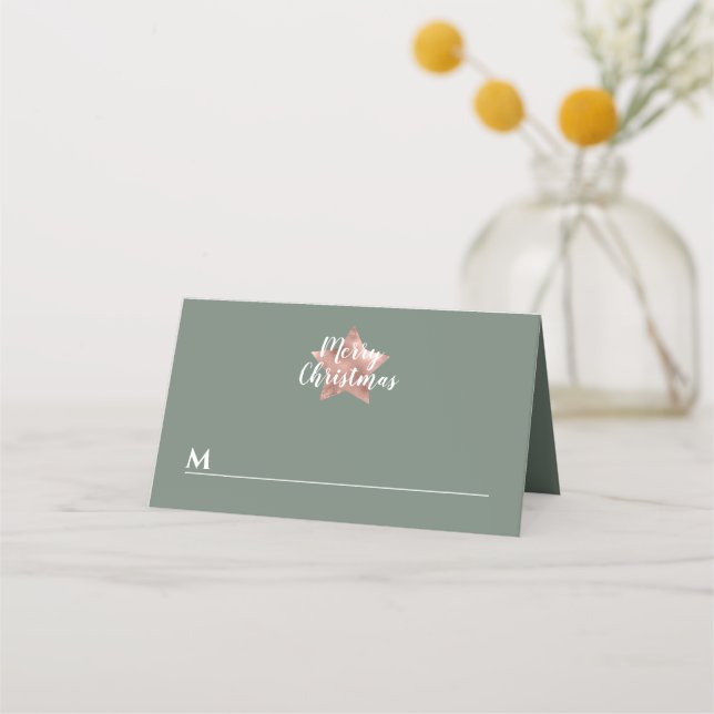 Modern Sage Green Star Christmas Place Card (Front)