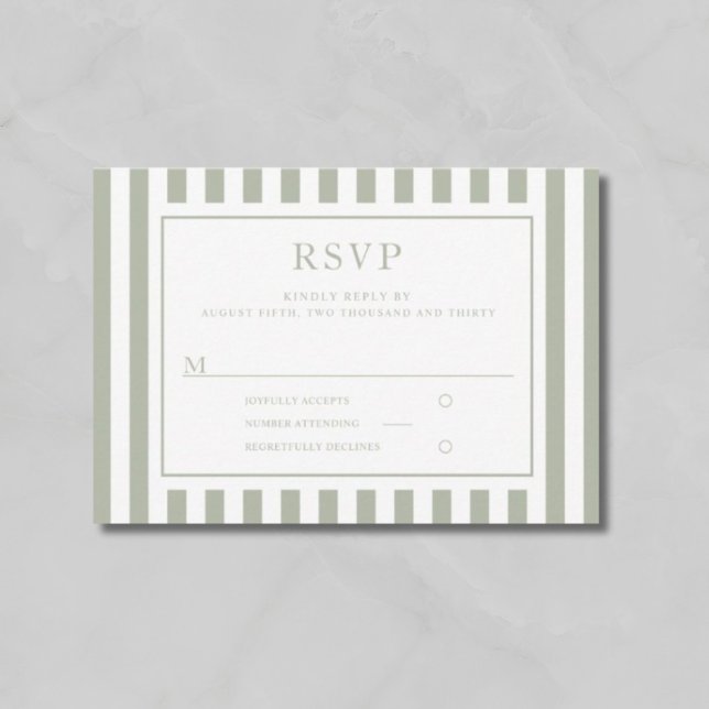 Modern Sage Green Stripes Wedding  RSVP Card (Modern Sage Green Stripes Wedding RSVP Card)
