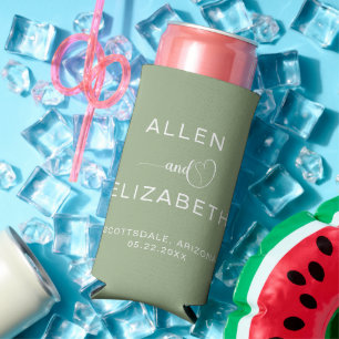Modern Sage Green Stylish Wedding Customized Beer Seltzer Can Cooler
