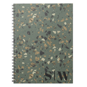Modern Sage Green Tan Terrazzo Initials Monogram N Notebook