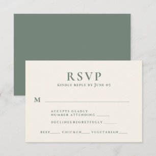 Modern Sage Green Text Meal Choice Wedding RSVP Card