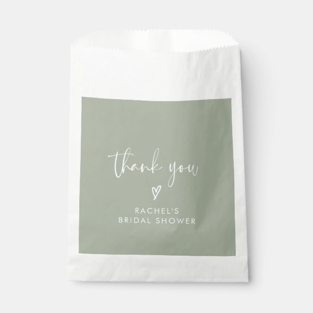 Modern Sage Green Thank You Bridal Shower Favour Bag (Front)