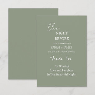 Modern Sage Green the Night Before Wedding  Thank You Card
