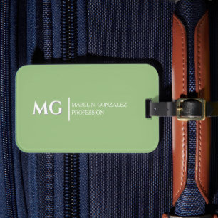 Modern Sage Green Trendy Stylish Monogram Luggage Tag