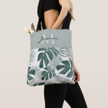 Modern Sage Green Tropical Leaf Monogram