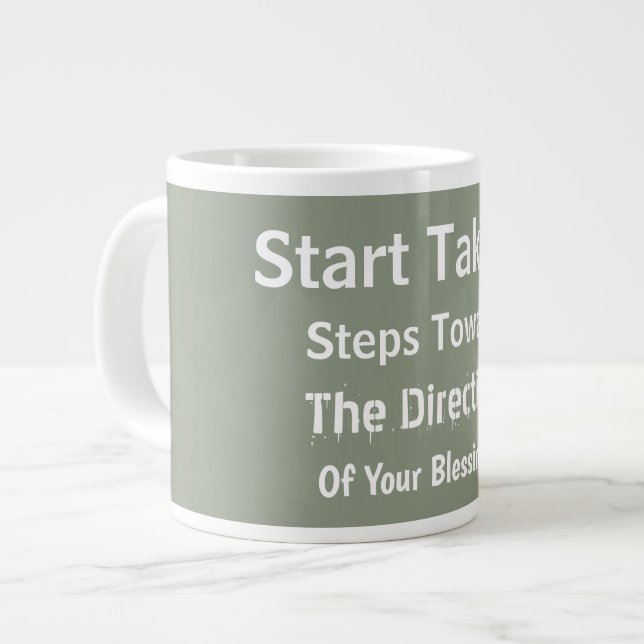 Modern Sage Green Uplifting Everyday Faith  Large Coffee Mug (Front Left)