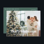 Modern sage green watercolor botanical typography Holiday Postcard<br><div class="desc">Modern full bleed photo elegant rustic watercolor dried botanical floral muted colours holiday Christmas card. Sage green,  hunter green,  black,  white and brown modern on trend colorway.</div>