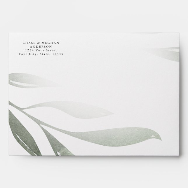 Modern Sage Green Watercolor Foliage Envelope (Front)