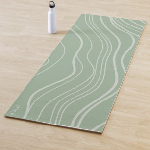 Modern Sage Green Wave Personalized Yoga Mat