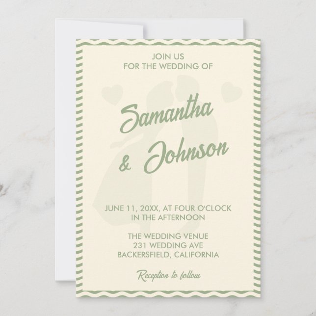 Modern Sage Green Wavy Stripe Photo Wedding Invitation (Front)