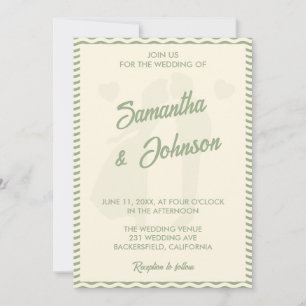 Modern Sage Green Wavy Stripe QR Code Wedding Invitation