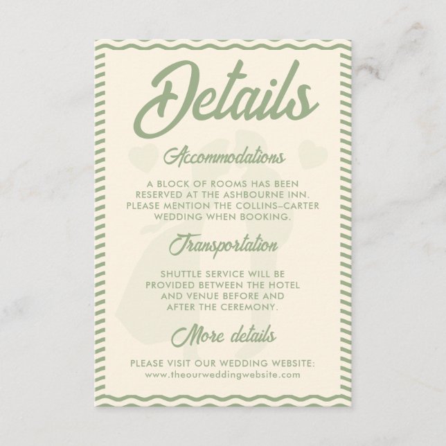 Modern Sage Green Wavy Stripe Wedding Details Enclosure Card (Front)