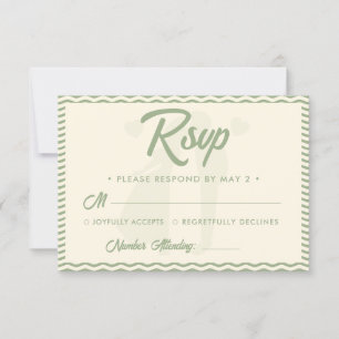 Modern Sage Green Wavy Stripe Wedding RSVP Card