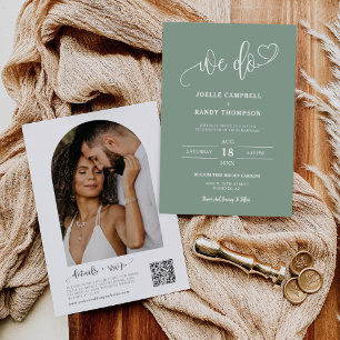 Modern Sage Green We Do Boho Wedding QR Code Photo Invitation