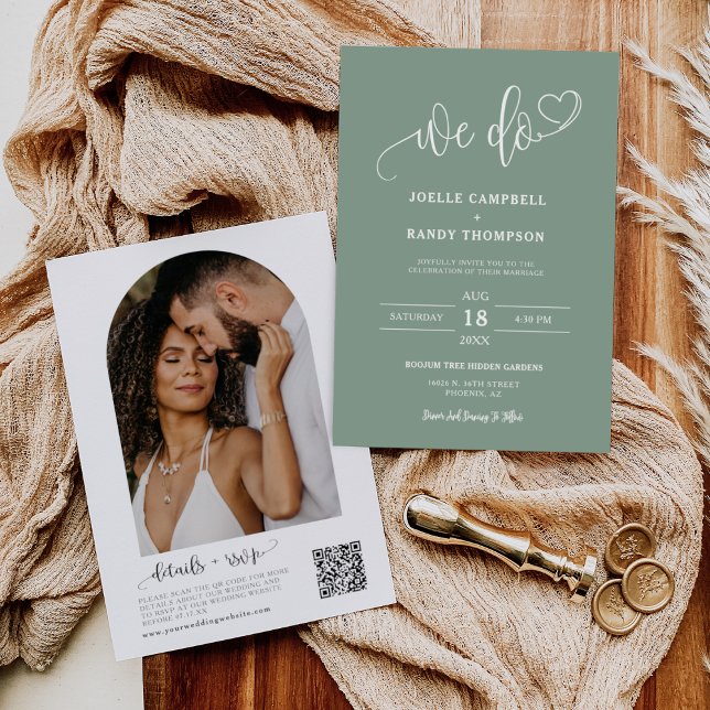 Modern Sage Green We Do Boho Wedding QR Code Photo Invitation (Creator Uploaded)
